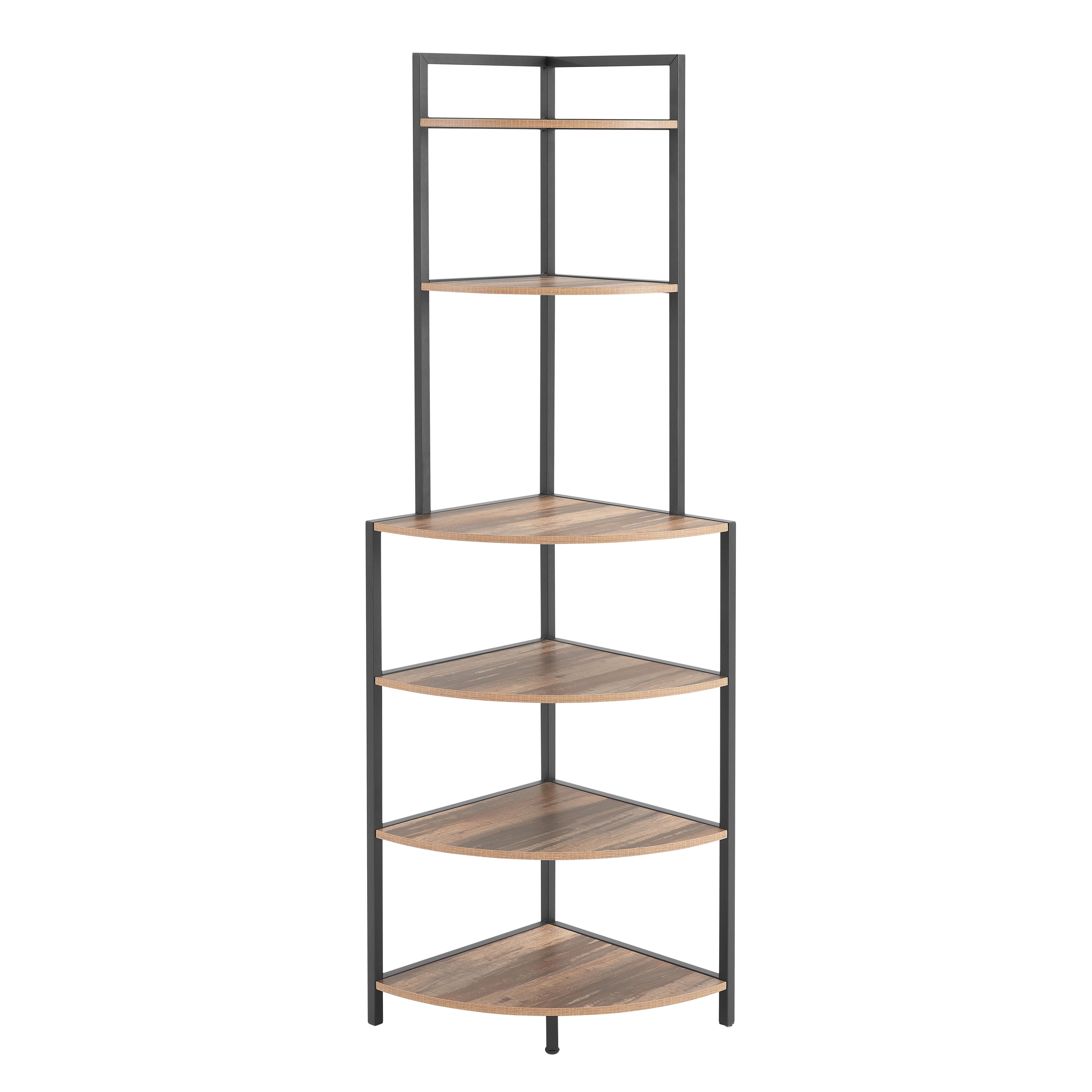 6 Tier Corner Open Shelf Modern Bookcase Wood Rack Freestanding Shelving Unit, Plant Album Trinket Sturdy Stand Small Bookshelf Space-Saving For Living Room Home Office Kitchen Small Space - Rustic Brown