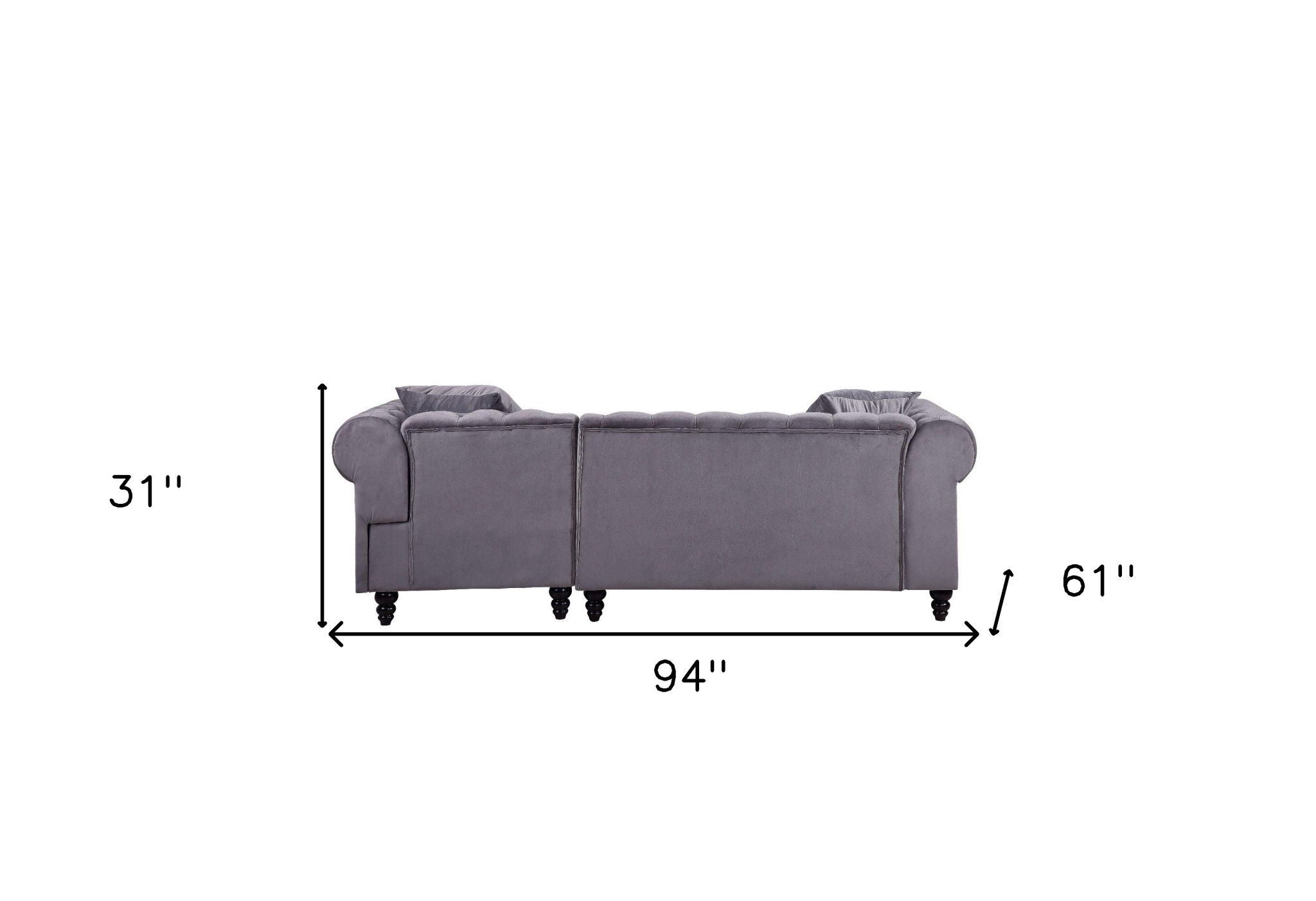 Velvet L Shaped Sofa And Chaise Sectional And Toss Pillows - Gray