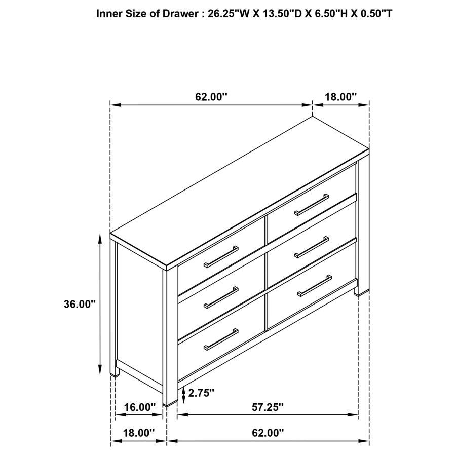 Kieran - 6-Drawer Dresser - Gray