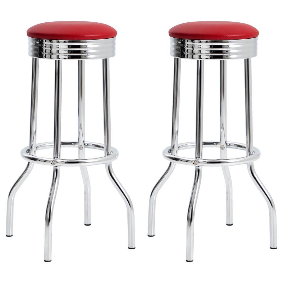 Retro - Upholstered Metal Swivel Bar Stool (Set of 2) Red by CoasterEveryday | Bel Furniture