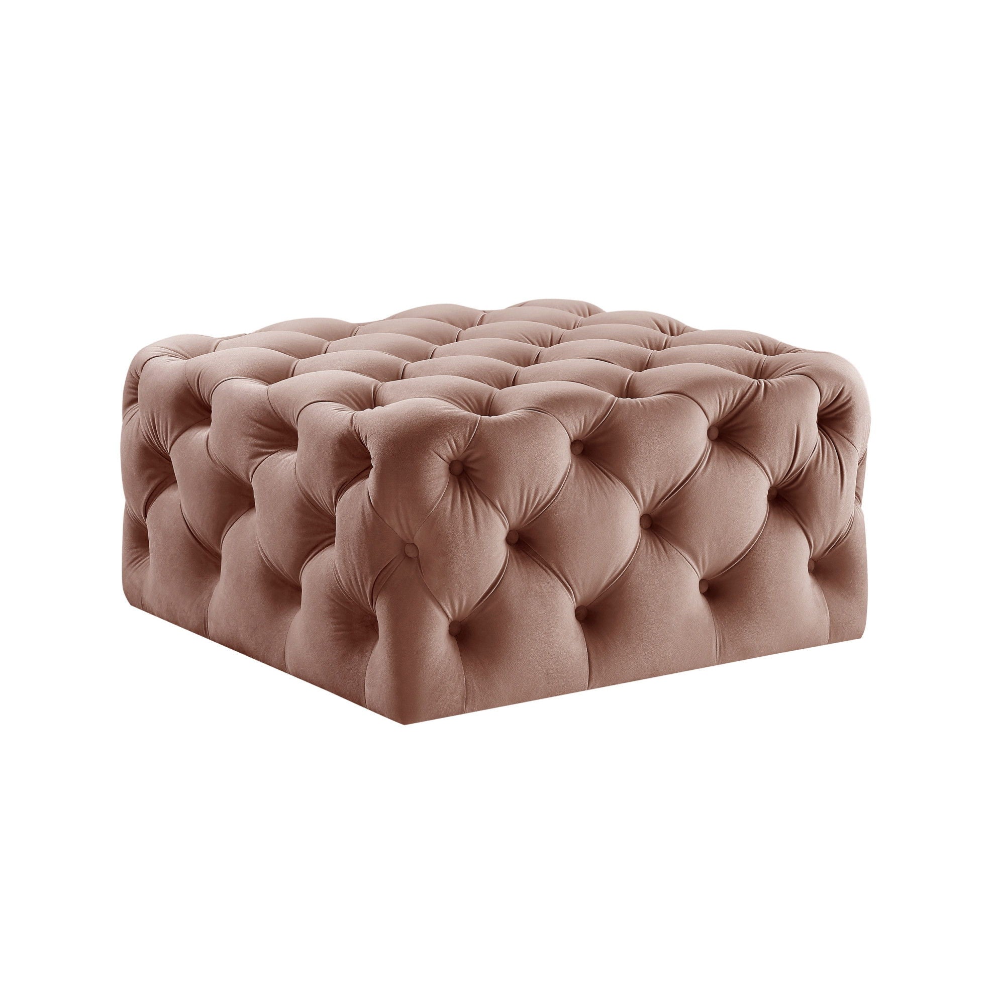 Velvet Rolling Tufted Cocktail Ottoman - Blush