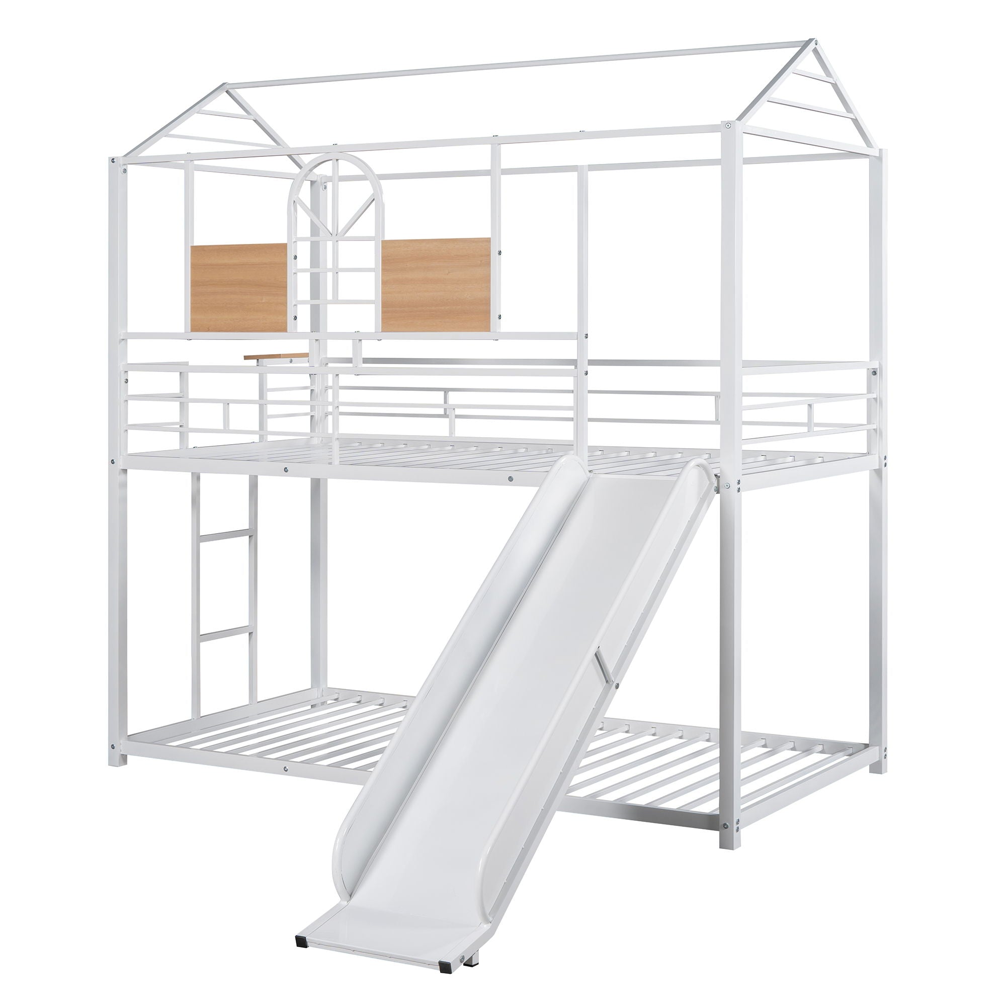 Twin Over Twin Metal Bunk Bed, Metal Housebed With Slide, Three Colors Available