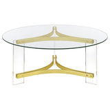 Janessa Round Glass Top Acrylic Leg Coffee Table Matte Brass