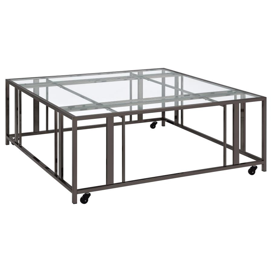 Adri Square Glass Top Coffee Table With Casters