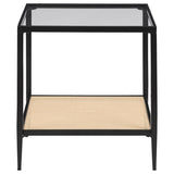 Amherst Glass Top Metal with Cane Shelf End Table Black