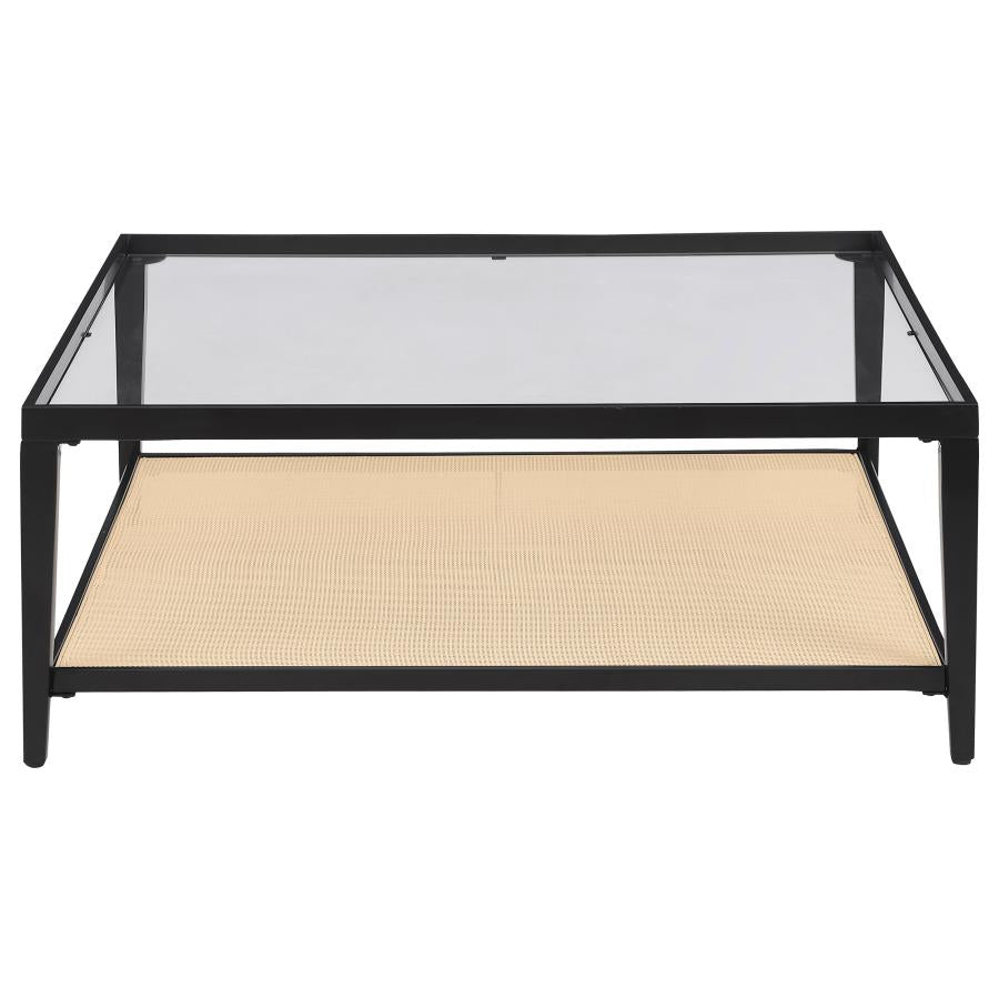 Amherst - Glass Top Metal with Cane Shelf Table
