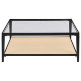 Amherst - Glass Top Metal with Cane Shelf Table