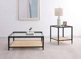 Amherst - Glass Top Metal with Cane Shelf Table