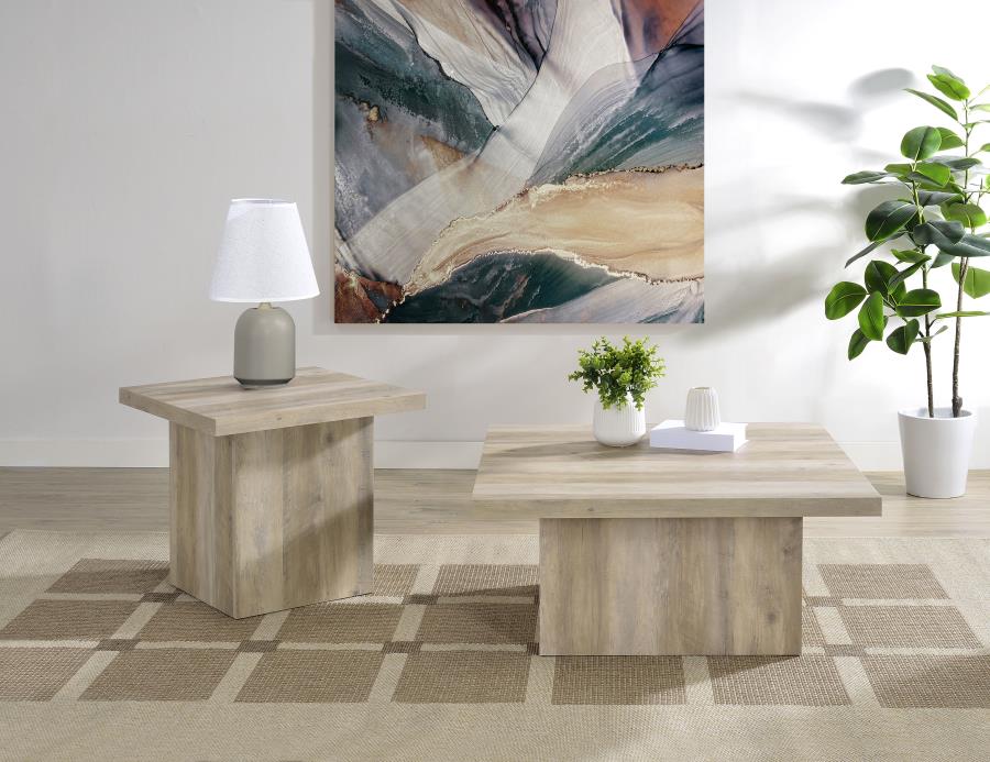 Devar Square Coffee End Table Set Distressed Pine