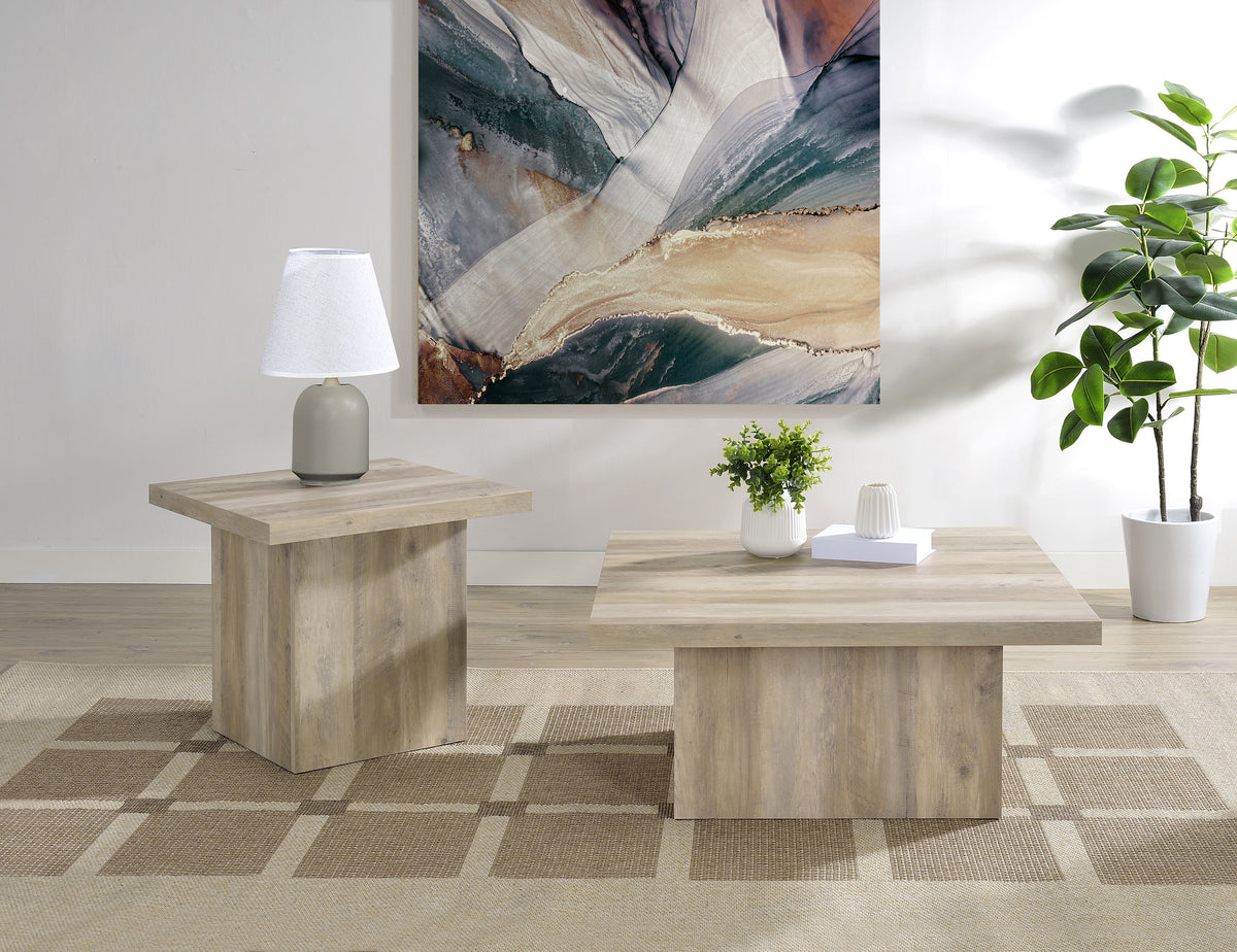 Devar - Square Coffee End Table Set - Distressed Pine