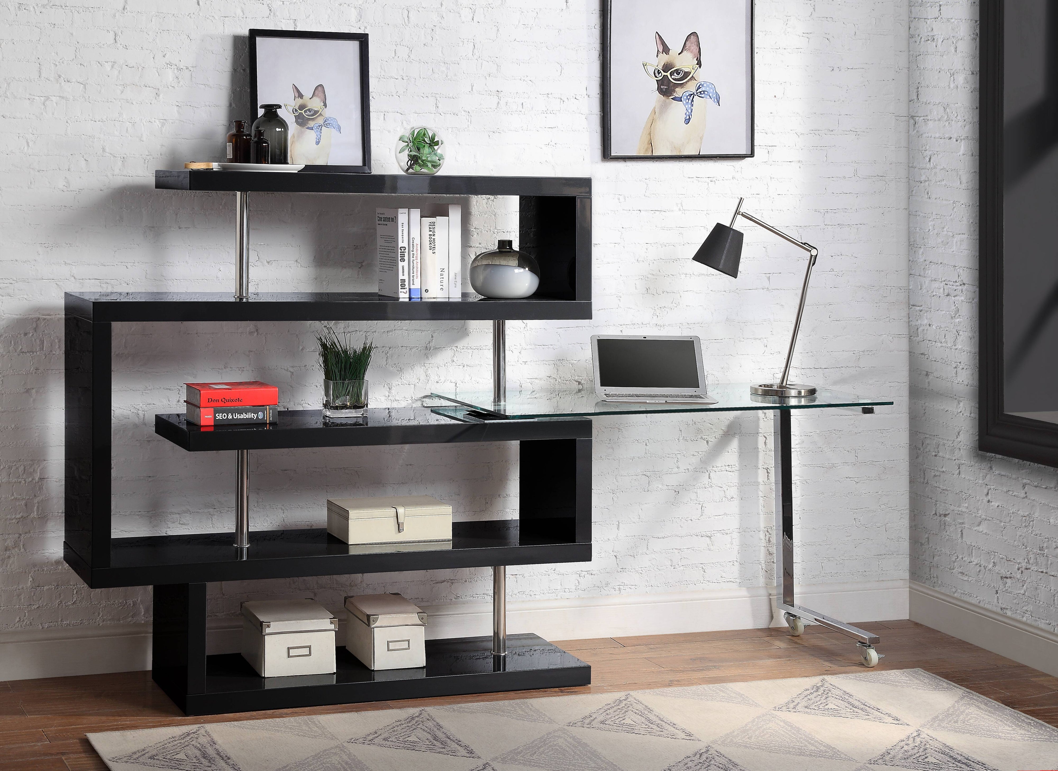 Buck II - Clear Glass, Chrome High Gloss Writing Desk With Shelf