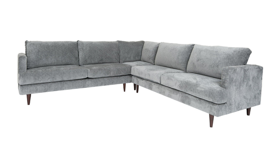 Velvet L Shaped Three Piece Sectional - Silver