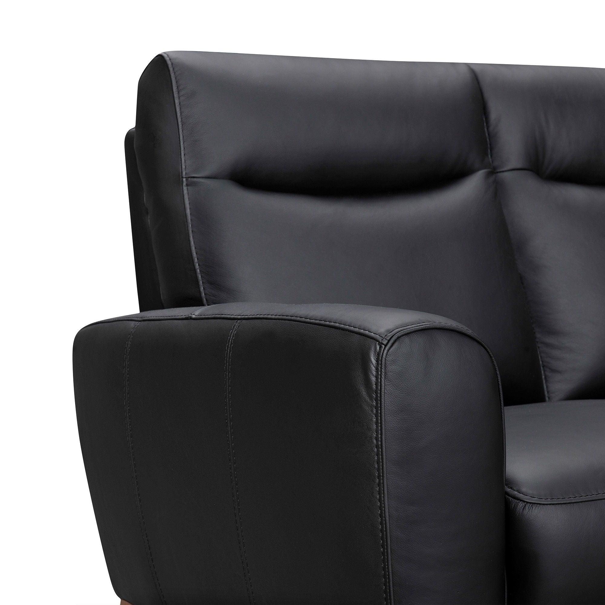 Leather Sofa With Brown Legs - Black