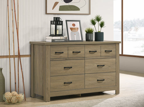 Finn - Oak Finish Dresser With 6 Drawers And Black Handles - Coffee Gray by Lilola Home | Bel Furniture