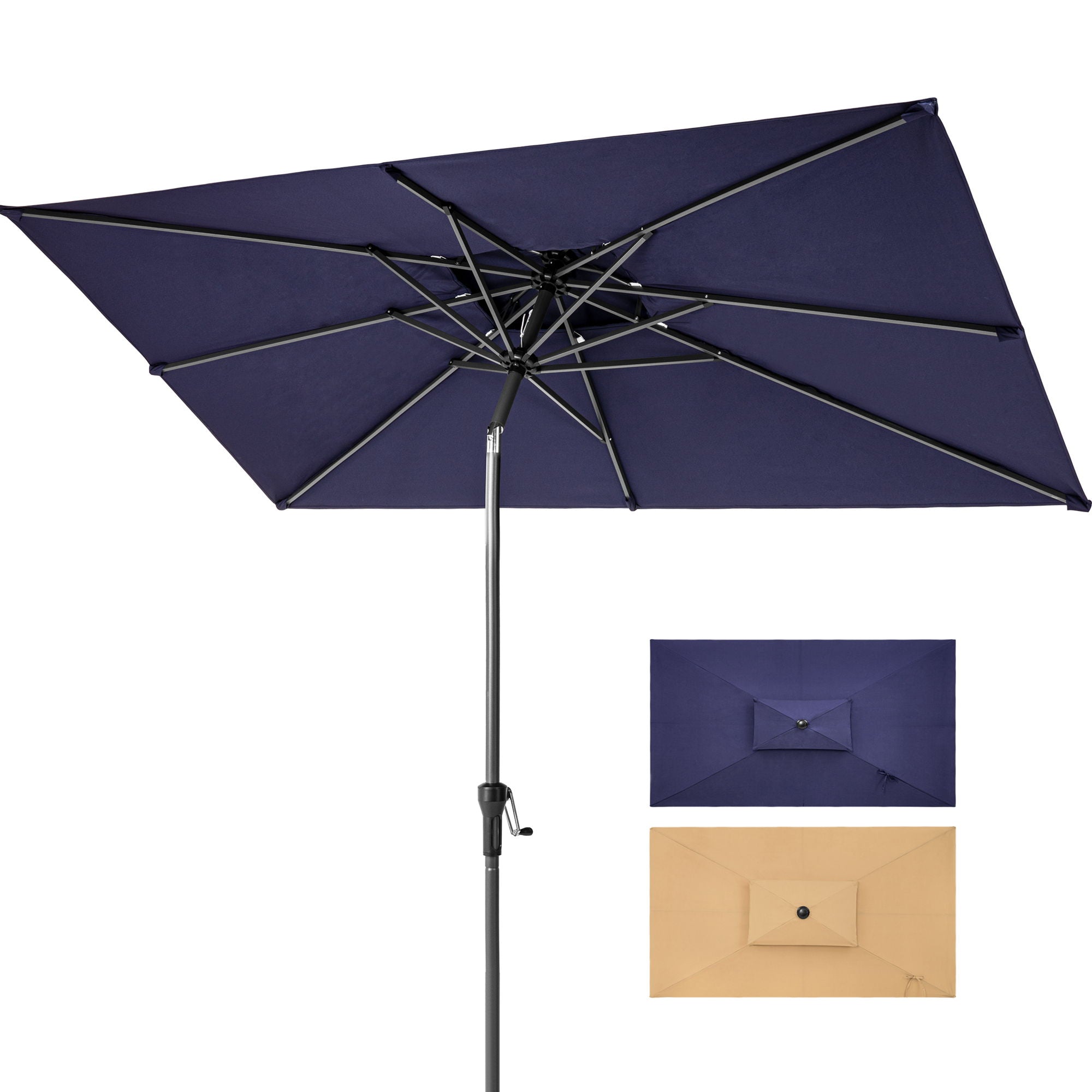 Polyester Rectangular Tilt Market Patio Umbrella With Stand - Navy