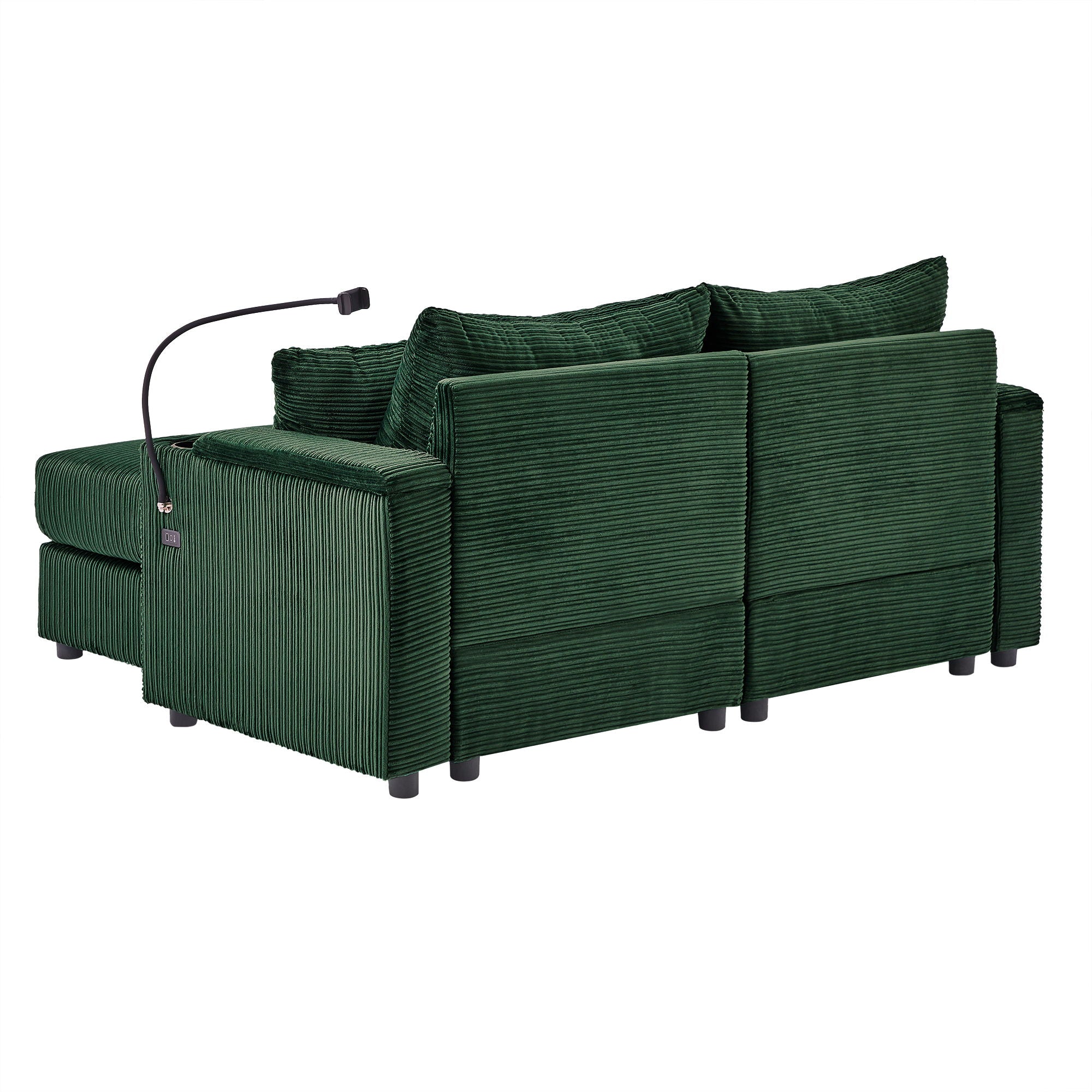 Modern Style Loveseat Sofa Sectional Sofa Couch With Storage Space, A Movable Ottoman, Two USB Ports, Two Cup Holders, A Phone Holder For Living Room