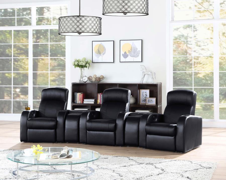 Cyrus - Upholstered Track Arm Recliner - Black by CoasterEssence | Bel Furniture