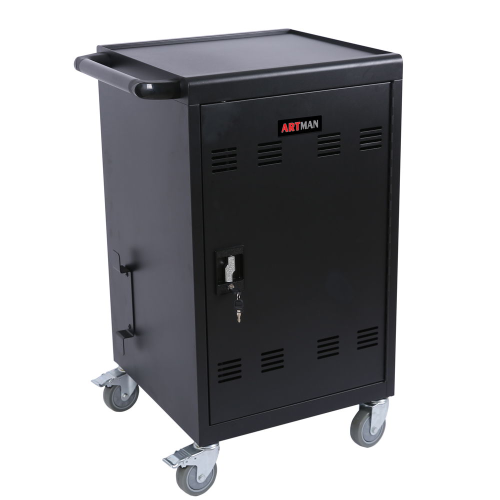 Mobile Charging Cart And Cabinet For Tablets Laptops 32-Device - Matt Black