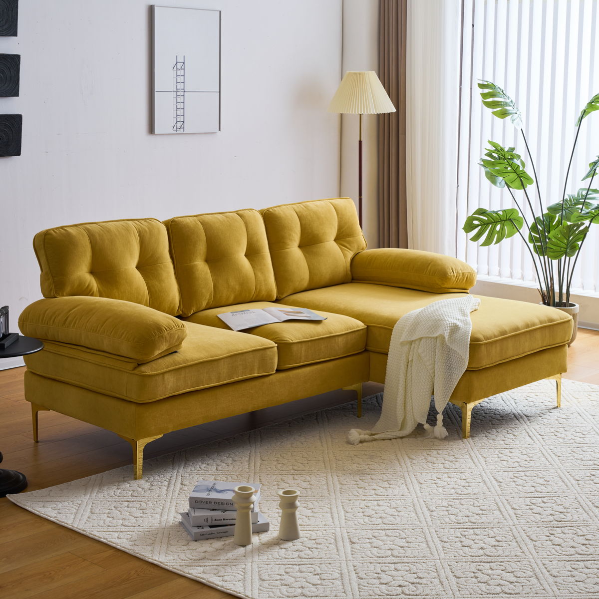 Modern Sectional Sofas Couches Velvet L Shaped Couches For Living Room, Bedroom