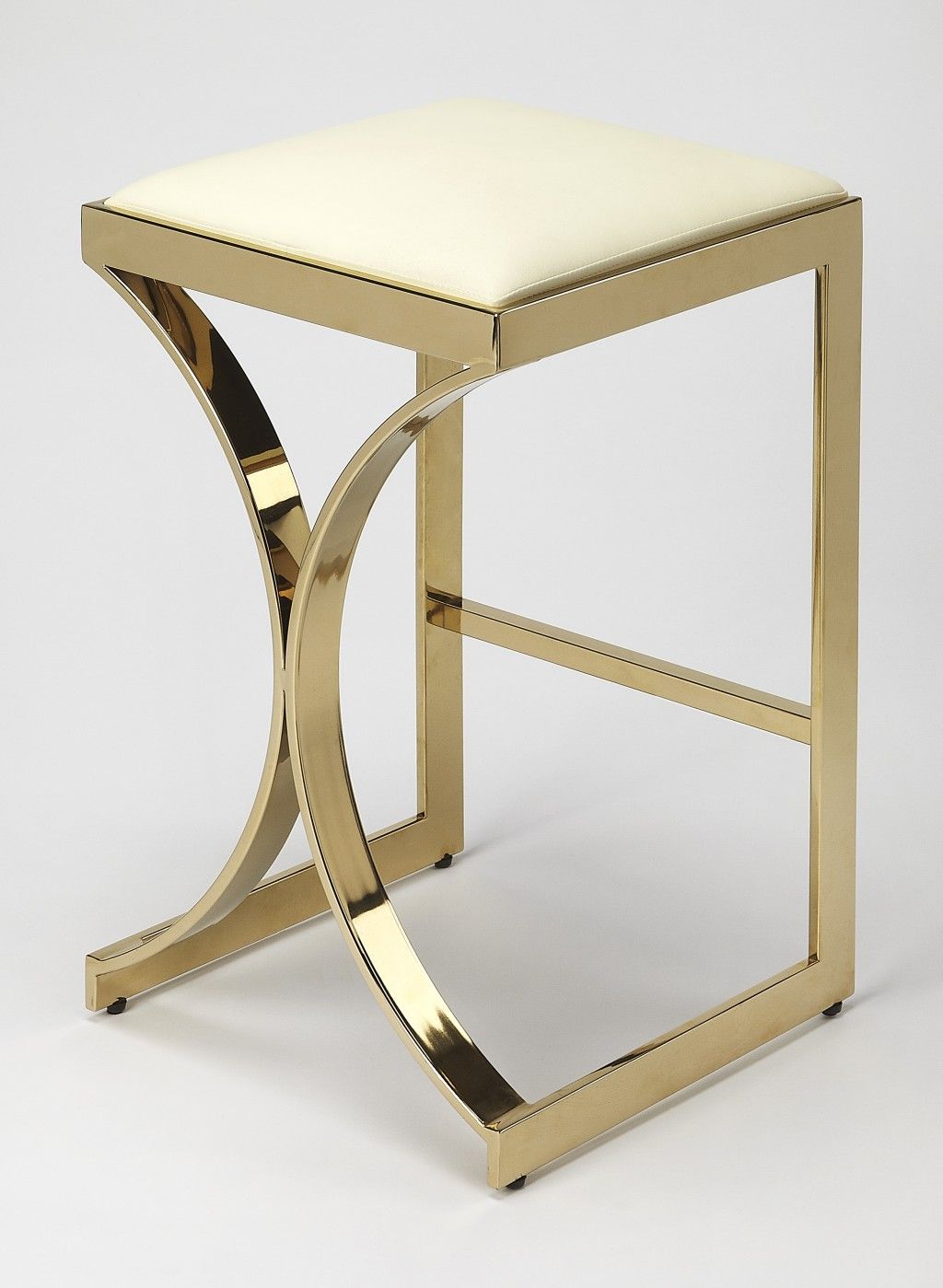 Backless Counter Height Bar Chair - Off White / Gold