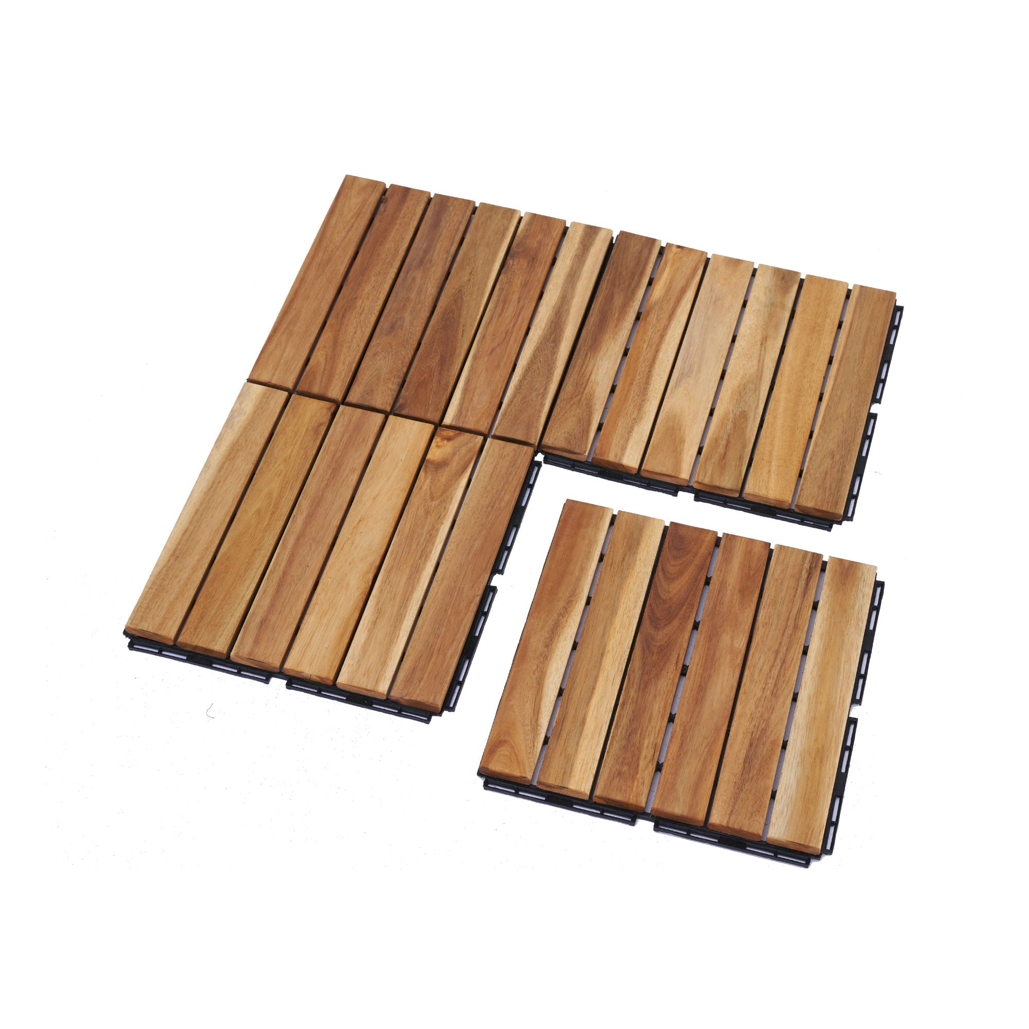 Interlocking Deck Tiles Striped Pattern, Square Acacia Hardwood Outdoor Flooring For Patio, Bancony, Pool Side