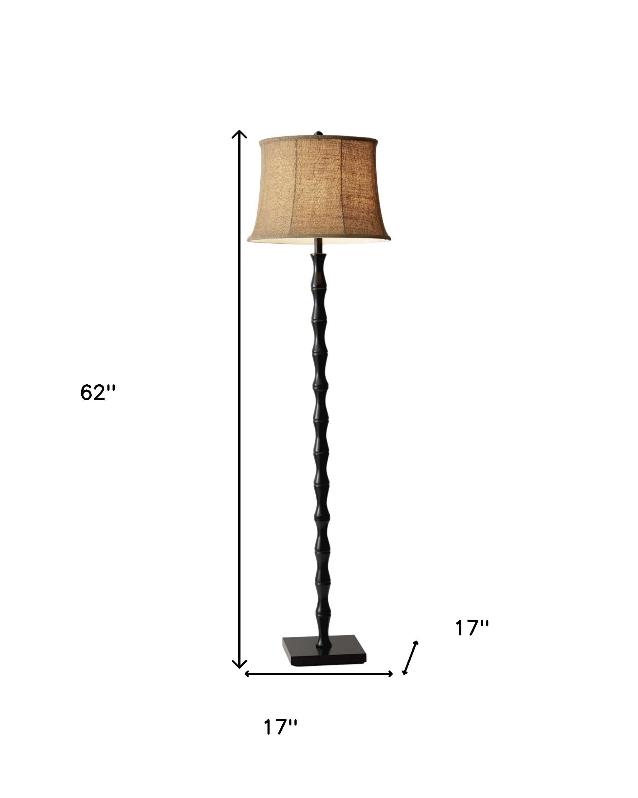 Textured Pole Floor Lamp With Beige Burlap Shade - Black