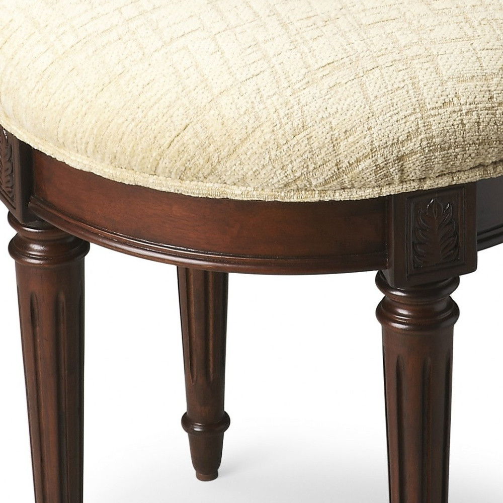 Linen And Dark Brown Ottoman - Off White