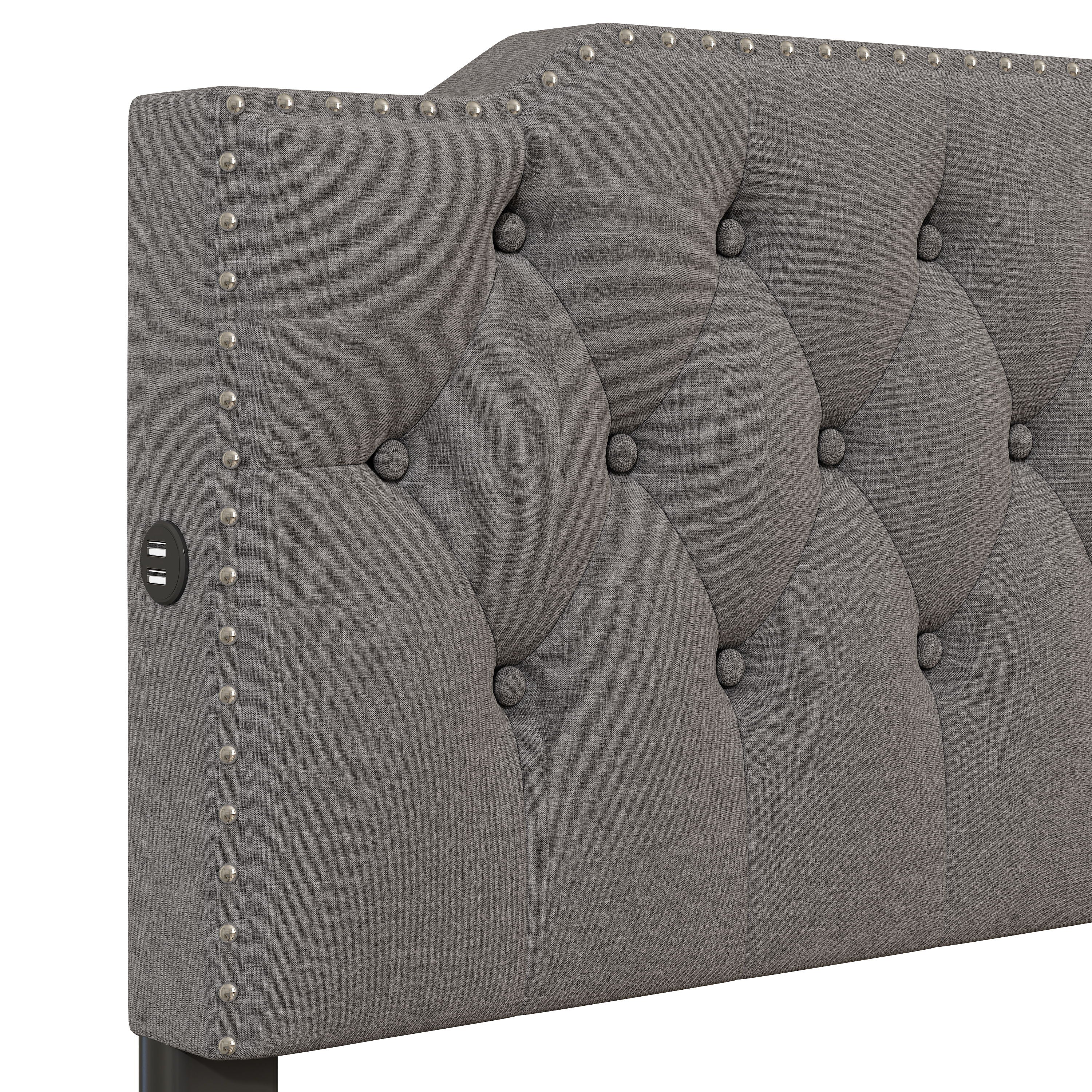 Upholstered Platform Bed With 2 Drawers And 2 Sets Of USB Ports On Each Side, Linen Fabric