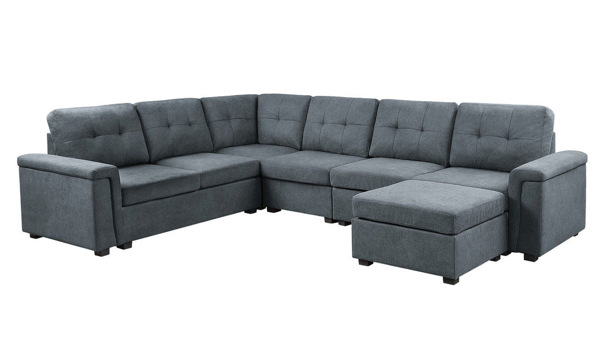 Isla - Fabric Sectional Sofa With Ottoman Dark Gray 7 Seater Sectional Sofa With Ottoman (Reversed) by Lilola Home | Bel Furniture