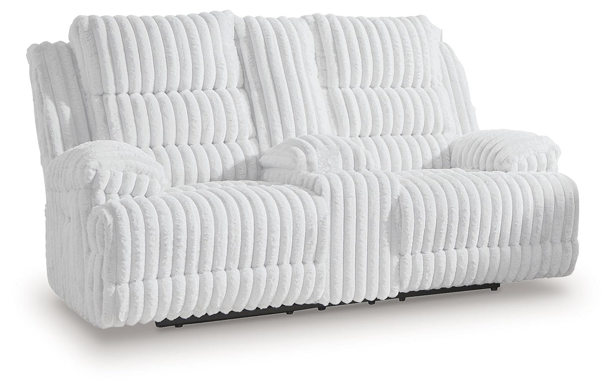 Rhines Falls - Alloy - Double Reclining Power Loveseat With Console by Signature Design by Ashley® | Bel Furniture