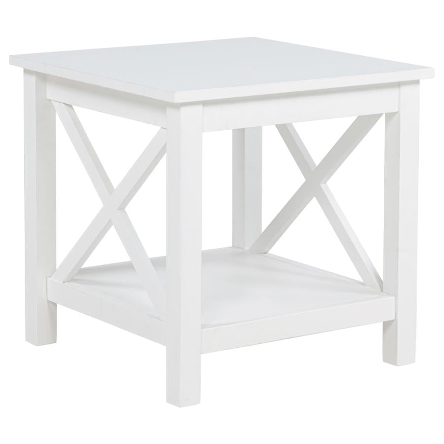 Skyview Square Pine Wood Side End Table With Shelf White