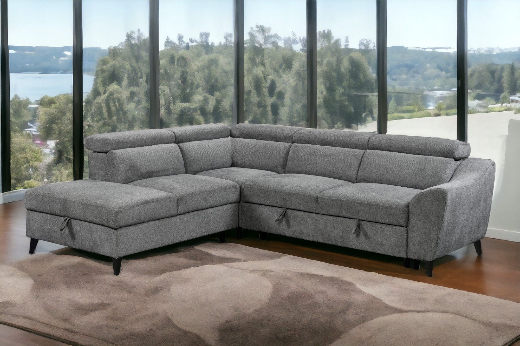 Wrenley - Chenille Sectional Sofa With Sleeper Storage - Gray