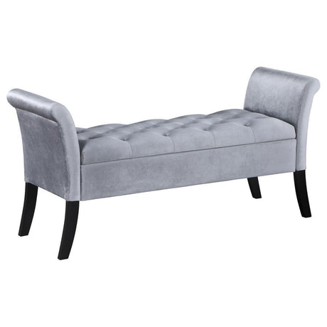 Farrah - Velvet Upholstered Rolled Arm Storage Bench Gray by Coaster Fine Furniture | Bel Furniture