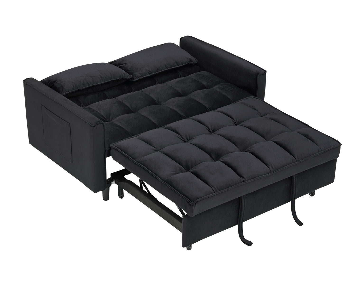 Modern Velvet Sofa, Sofa Pull-Out Bed, Small Love Seat Casual Sofa With Back, With Pillow, Pockets, Living Room Furniture, 3 In 1 Convertible Sleep Sofa Bed