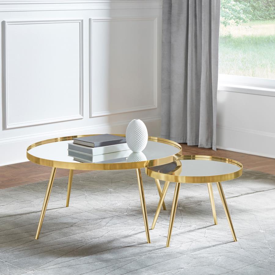 Kaelyn - 2 Piece Round Mirror Top Nesting Coffee Table