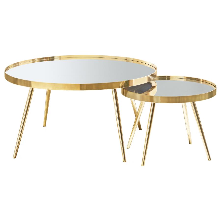 Kaelyn 2-piece Round Mirror Top Nesting Coffee Table