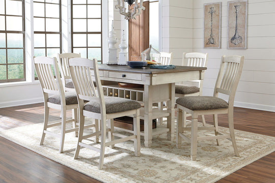 Bolanburg - Rectangular Counter Table Set Beige 7 Pc. - Rectangular Dining Room Counter Table, 6 Upholstered Barstools by Signature Design by Ashley® | Bel Furniture