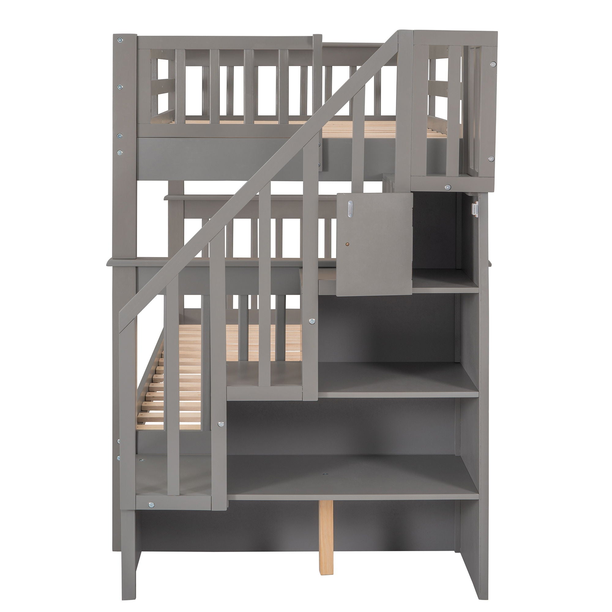 Stairway Bunk Bed With Storage And Guard Rail For Bedroom, Dorm