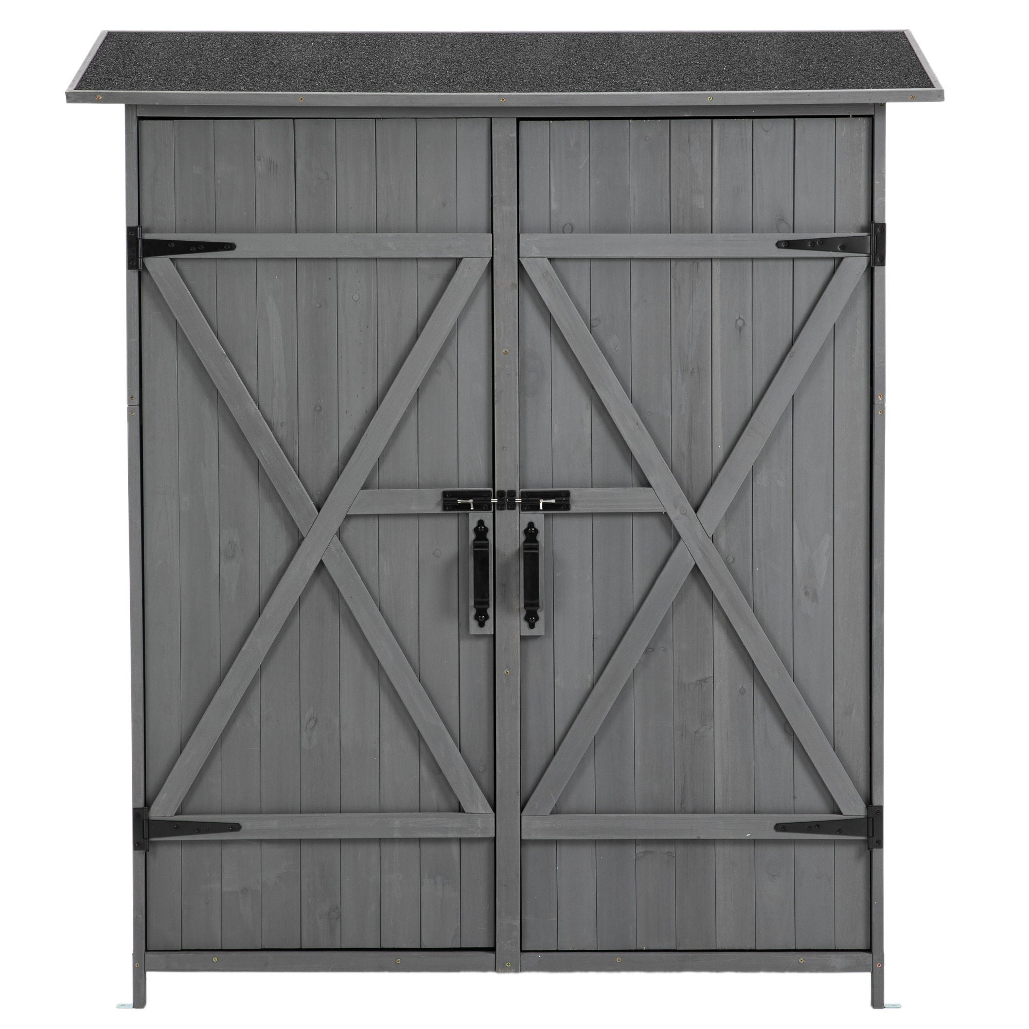 Outdoor Storage Shed With Lockable Door, Wooden Tool Storage Shed With Detachable Shelves & Pitch Roof