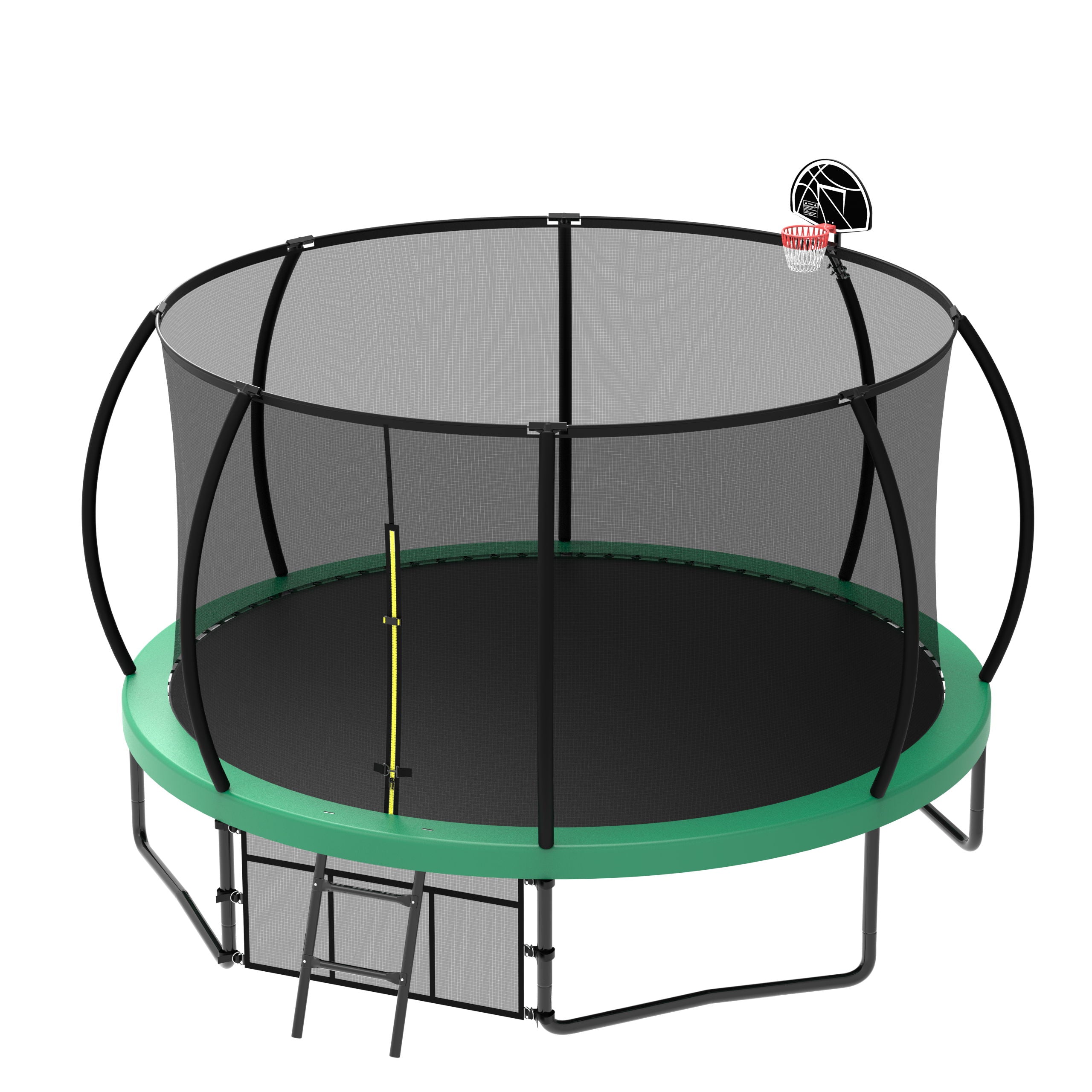 12' Recreational Kids Trampoline With Safety Enclosure Net & Ladder, Outdoor Recreational Trampolines