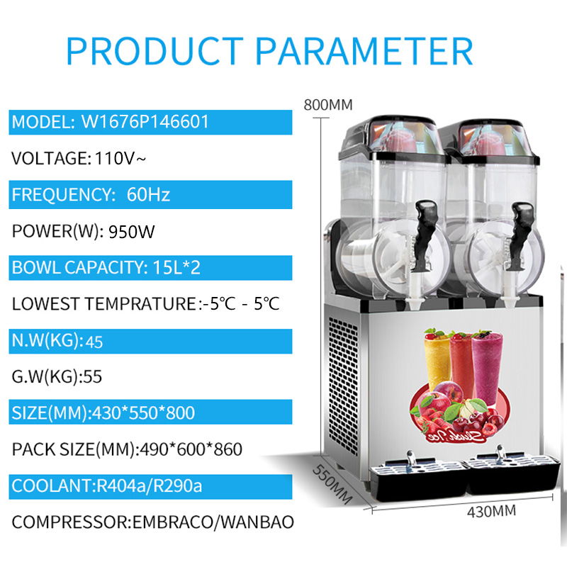 110V Commercial Slushy Machine 30L Double Tank 950W Stainless Steel Margarita Frozen Drink With Powerful Compressor Efficient Cooling Perfect For Supermarkets Cafes Restaurants Bars - Silver