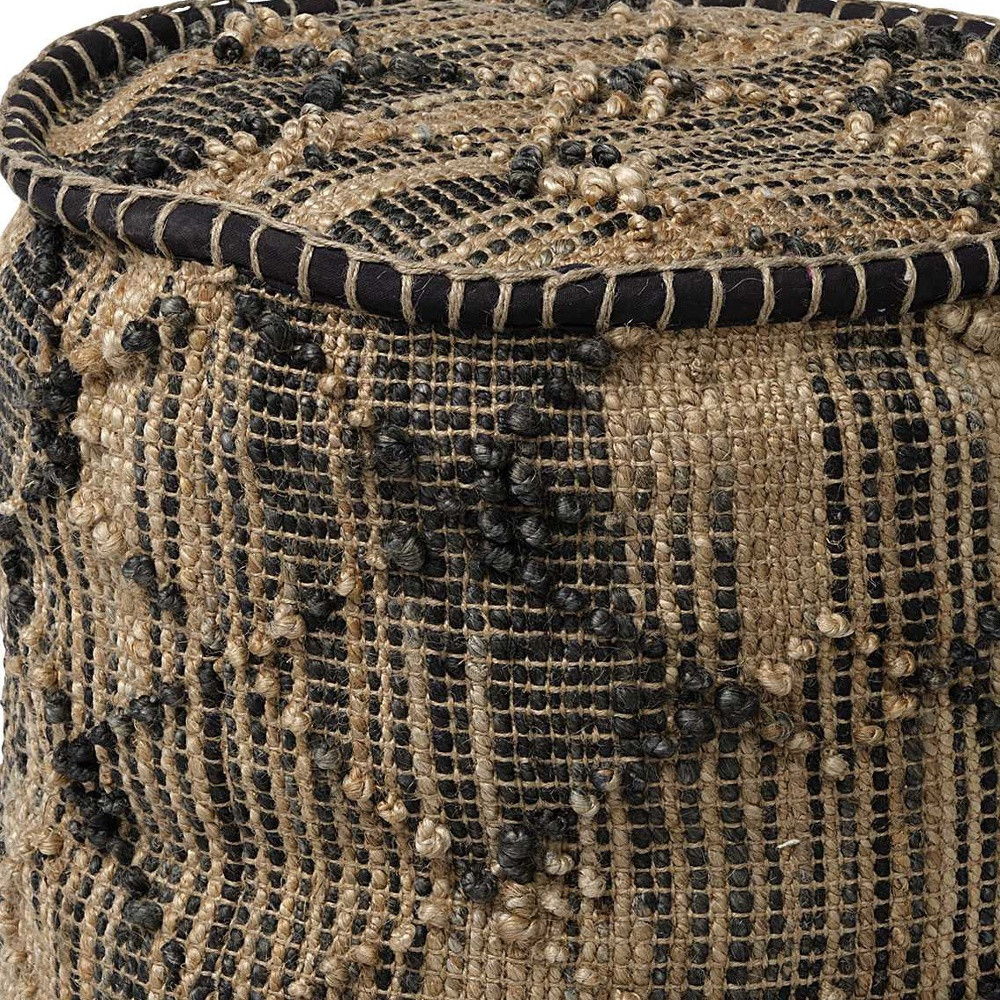 Jute Cylindrical Pouf With Popcorn Stich - Tan