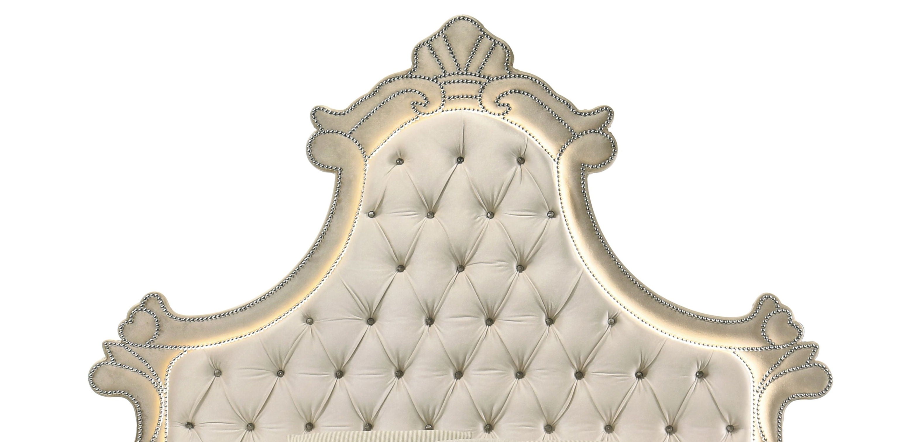 Lucienne -Queen Bed Velvet With LED - Beige