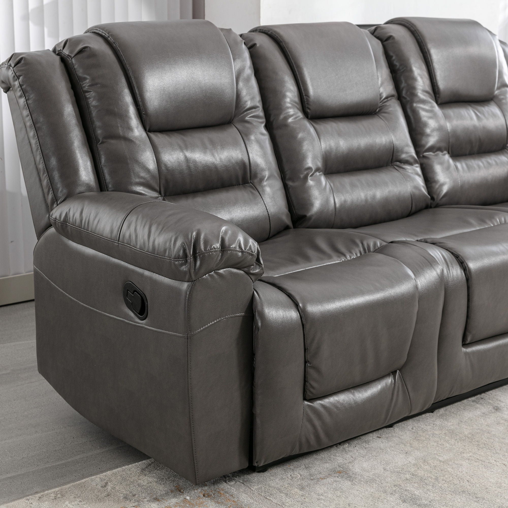 3 Seater Home Theater Recliner Manual Recliner Chair With Two Built-In Cup Holders For Living Room