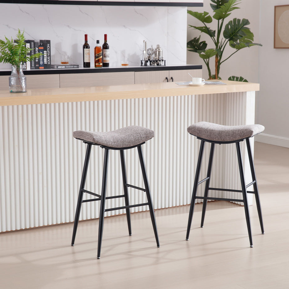 Counter Height Bar Stool (Set of 2) For Dining Room Kitchen Counter Island, Linen Fabric Upholstered Breakfast Stools With Footrest