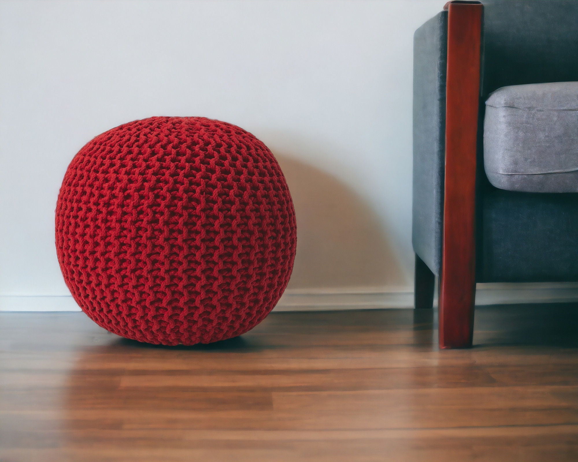 Round Pouf Ottoman - Red