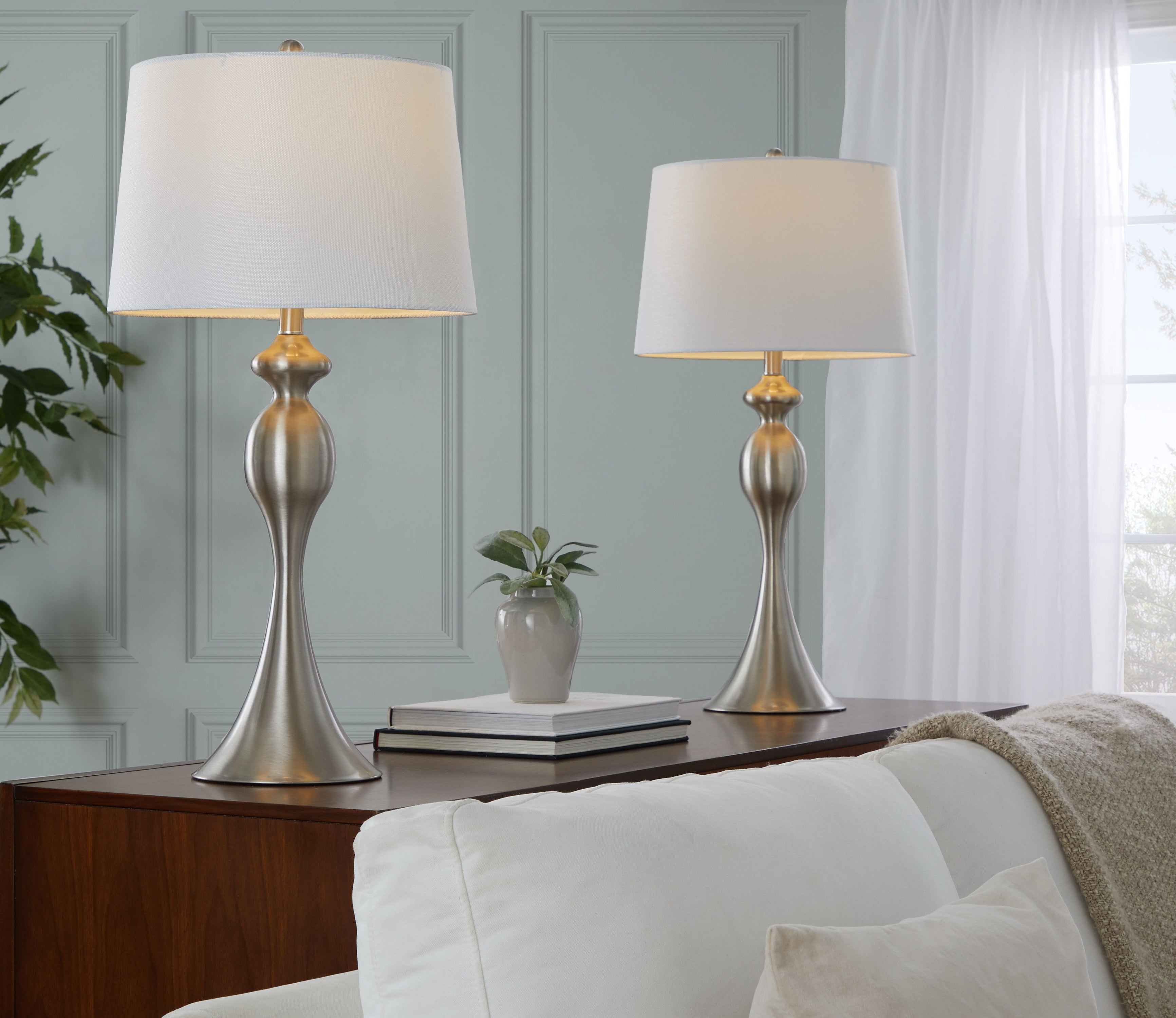 Ashland - Contemporary Table Lamp (Set of 2) - Nickel / White