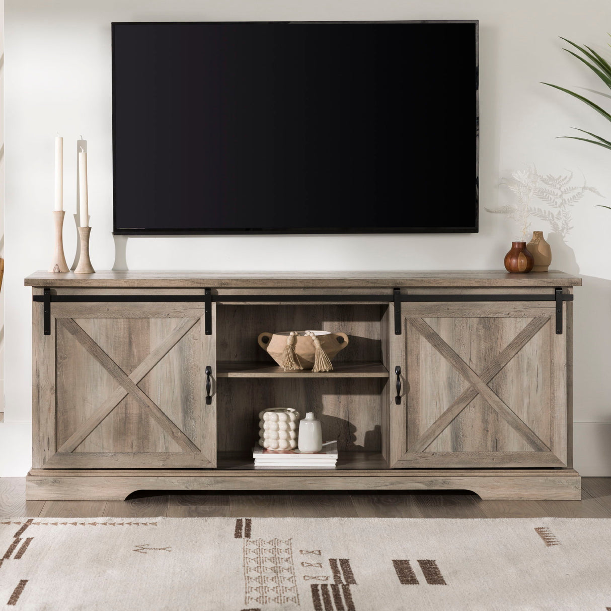 Farmhouse Sliding X Barn Door TV Stand by Walker Edison | Bel Furniture