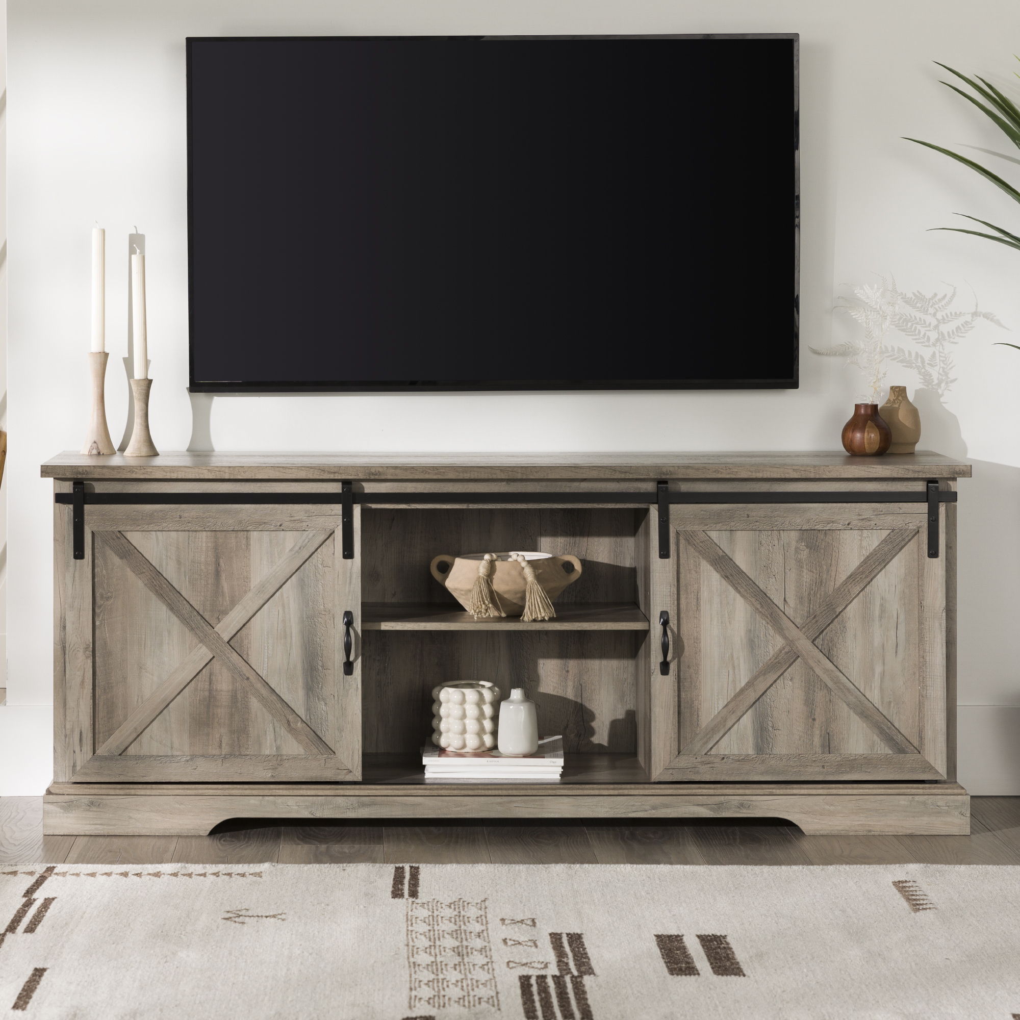 Farmhouse Sliding X Barn Door TV Stand