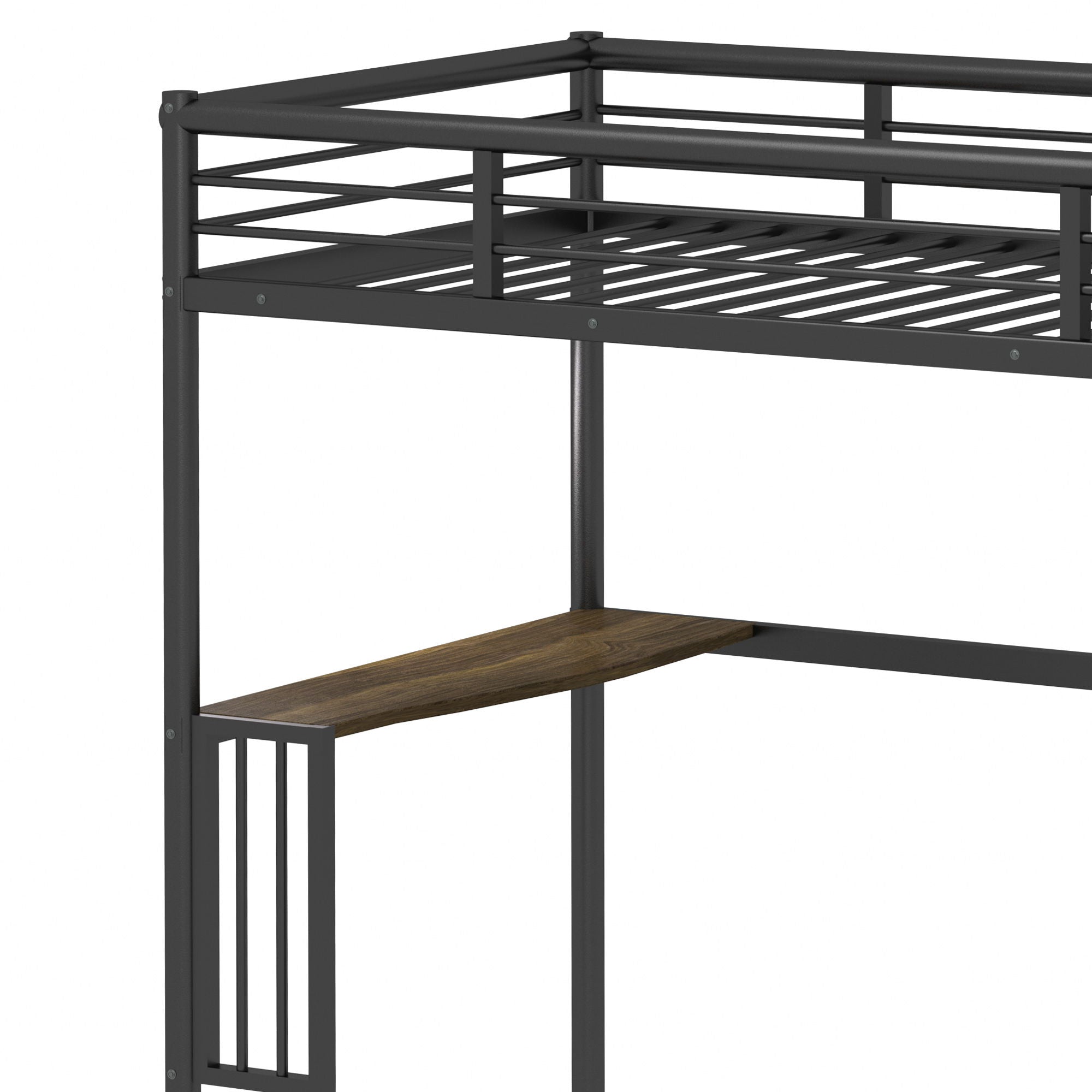 Twin Metal Loft Bed With Desk, Ladder And Guardrails, Bookdesk Under Bed - Black